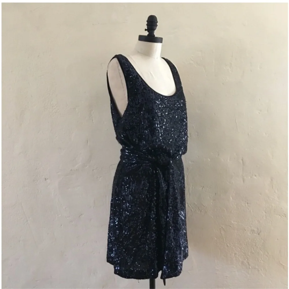 Tory Burch Alton Blue Sequin Belted Sleeveless Dress - Picture 10 of 10